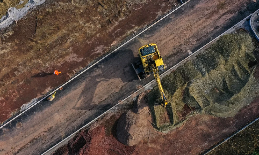 Top-view-of-a-construction-site-with-excavator